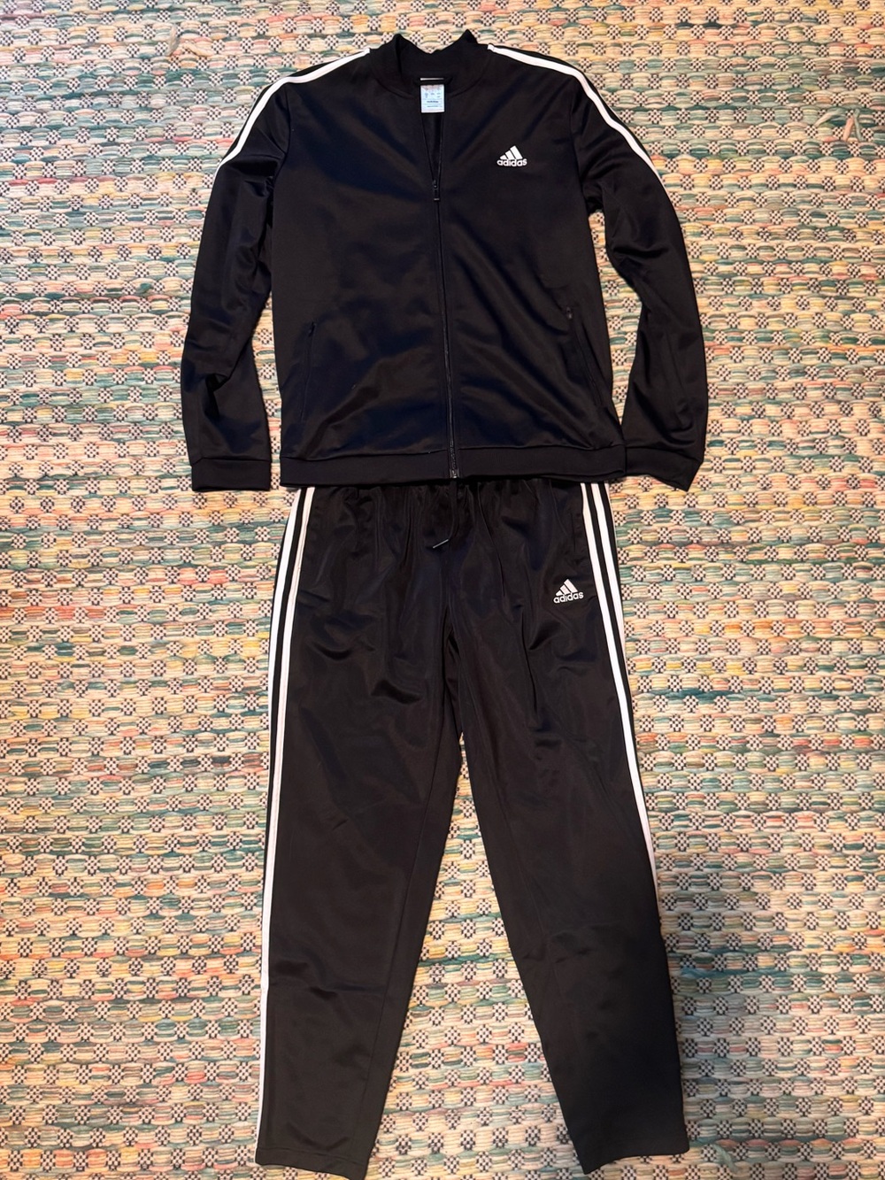adidas Black Women’s Track Jacket & Joggers with White Stripes